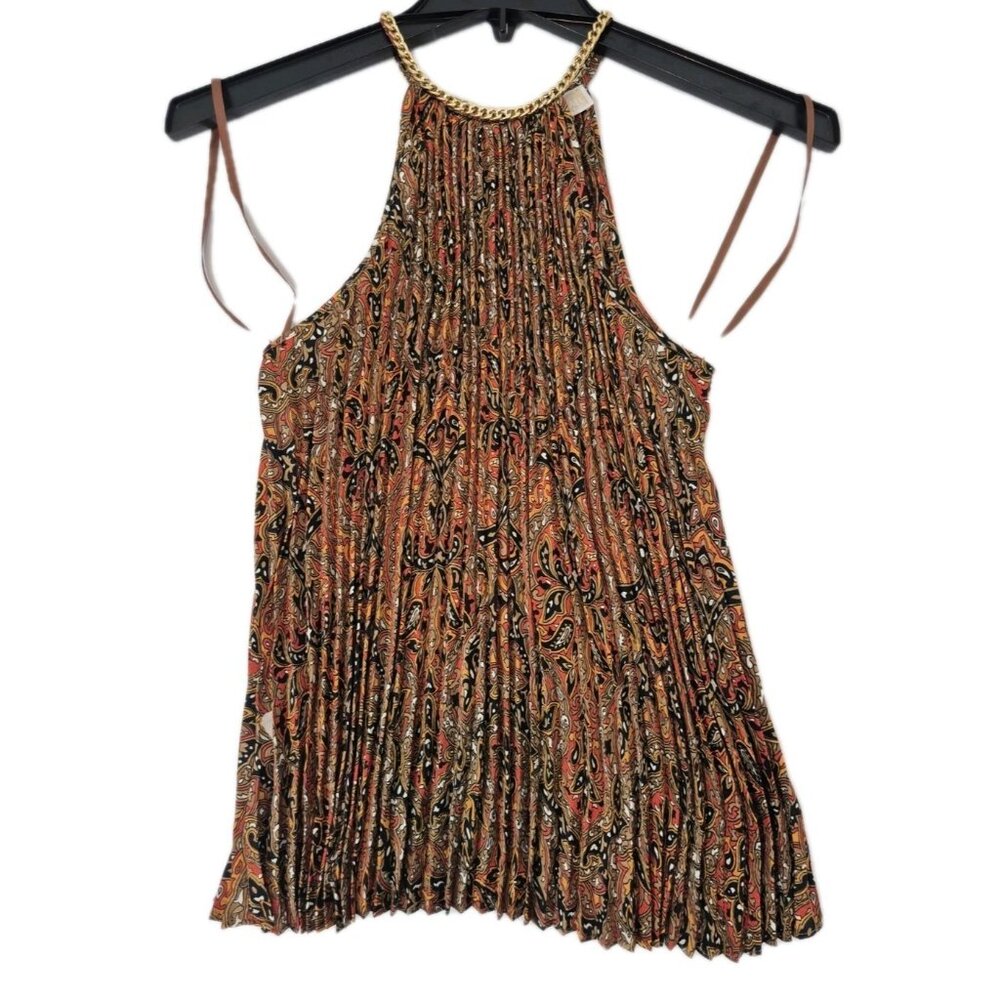 Michael Kors Women’s Blouse Size S Pleated Chain Sleeveless Brt Terracota  (65)